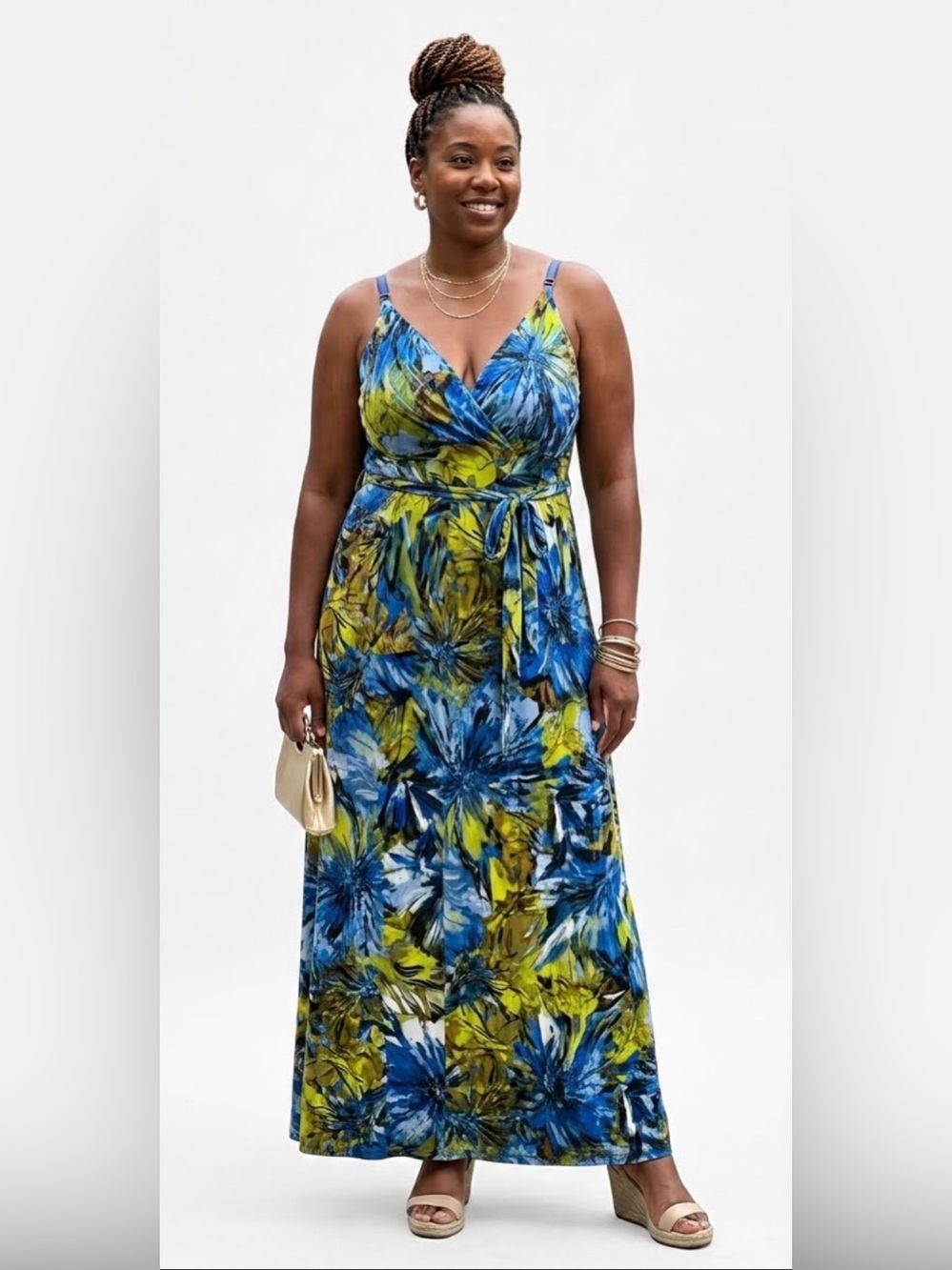 Allison Brittney Floral Maxi Dress with belt tie and adjustable straps